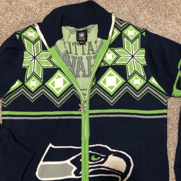 Seattle Seahawks Ugly Christmas Sweater Zip Up - Picture 3 of 4